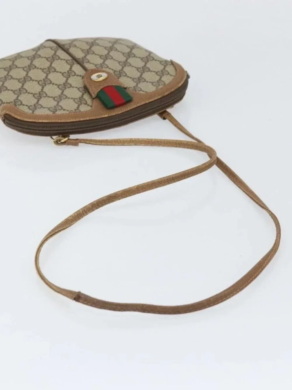 GUCCI GG Supreme Web Sherry Line Bag PVC Beige Gold 68 02 047 Auth 172006